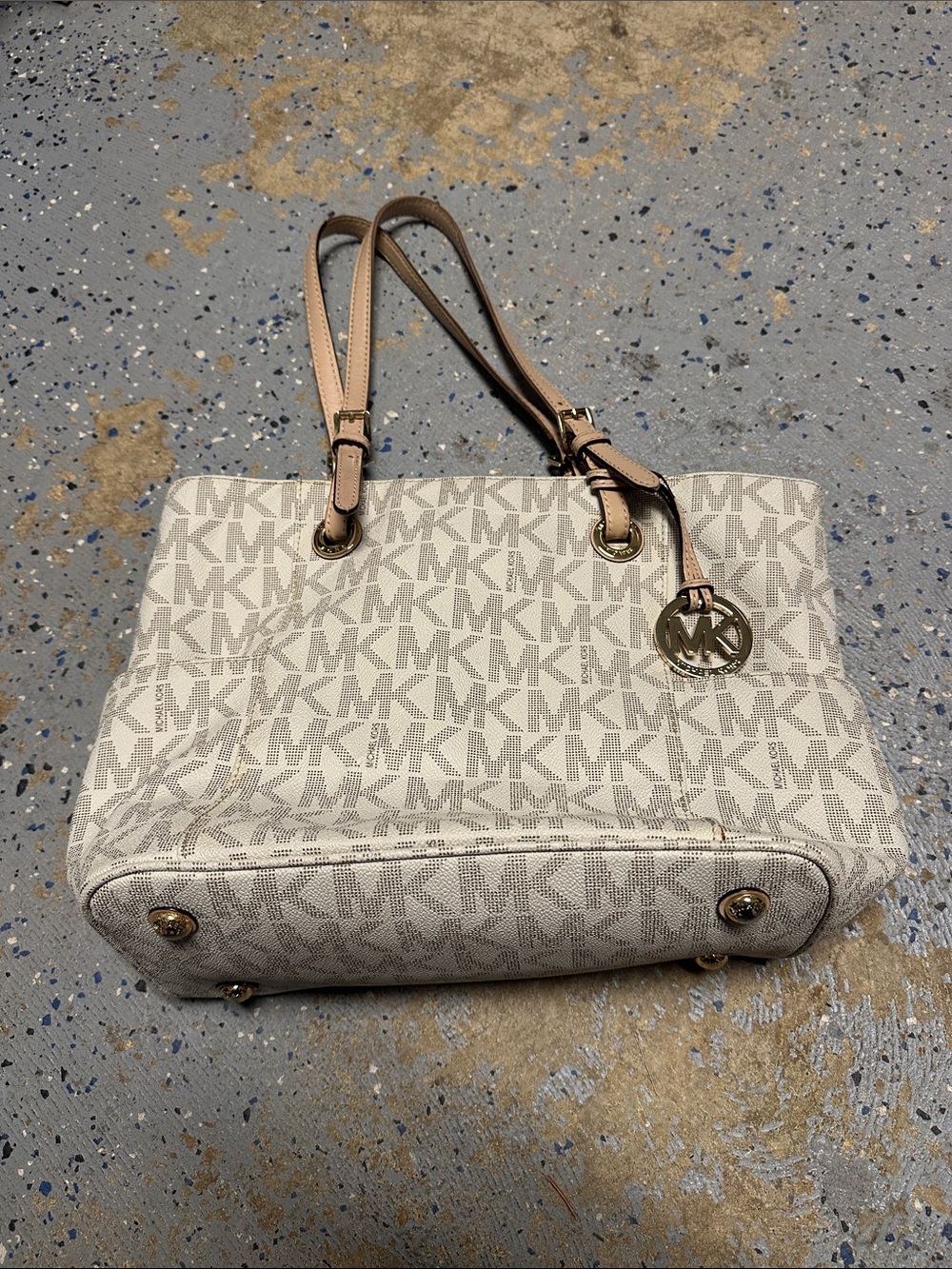 Michael Kors Ivory Logo Tote with Tan Straps